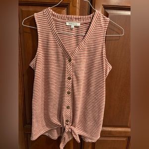 Rose + Olive sleeveless tie front top, Size M